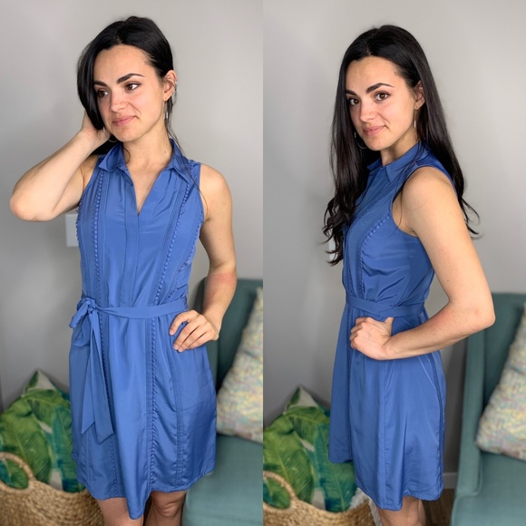 Ann Taylor Dresses & Skirts - Ann Taylor Collared Slate Blue Sleeveless Dress